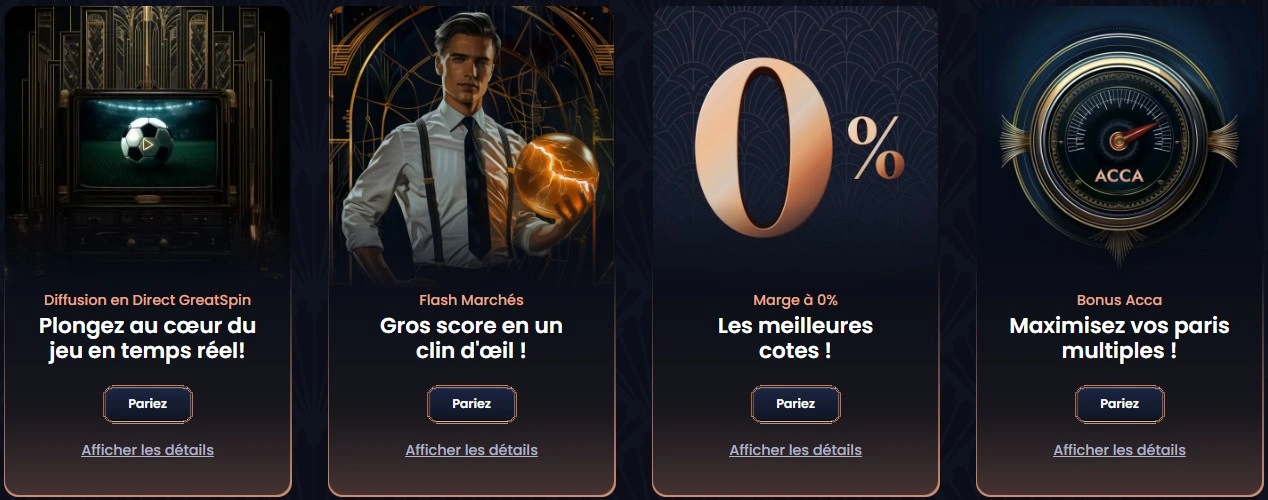Bonus d’inscription pour paris sportifs chez GreatSpin